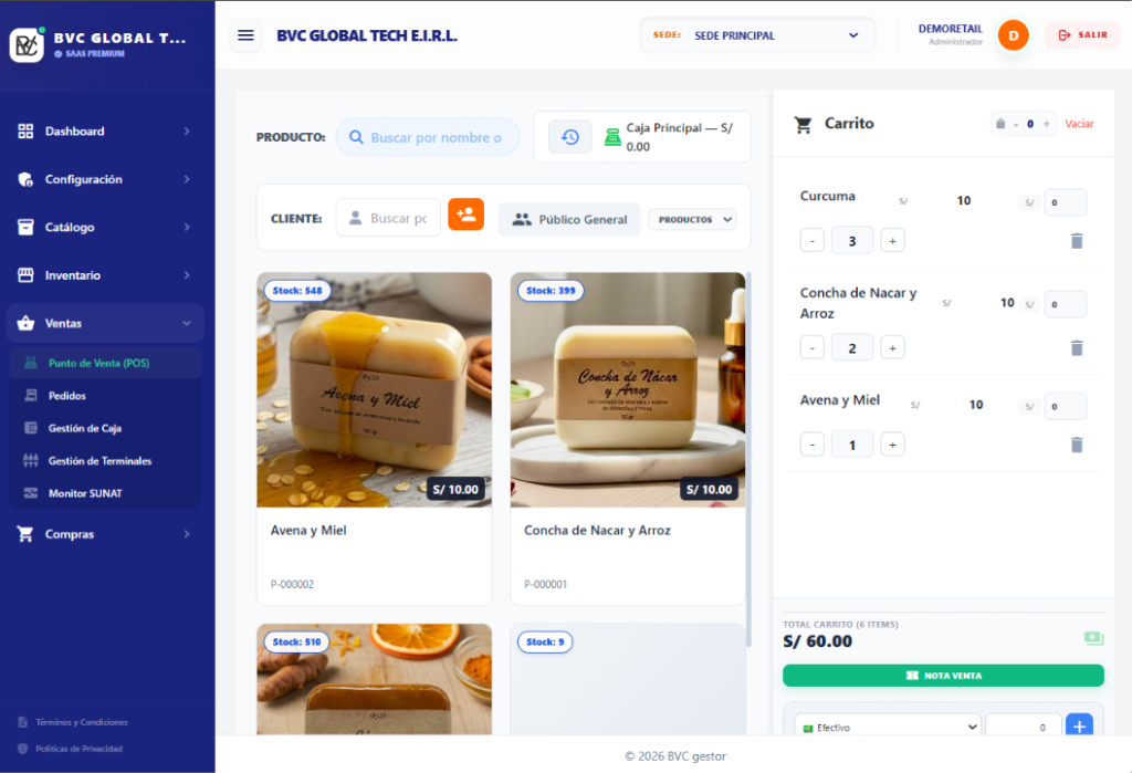 Panel POS de BVCGestor para Retail